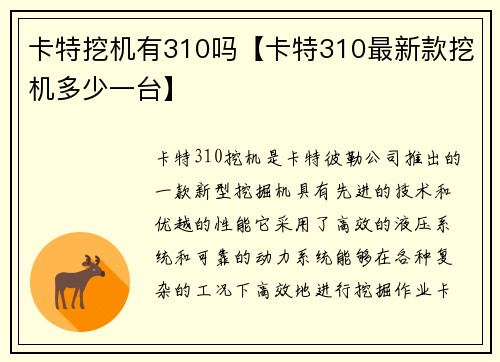 卡特挖机有310吗【卡特310最新款挖机多少一台】